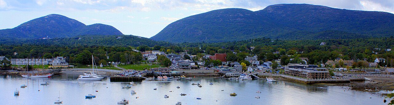 Bar Harbor and Cadillac Mountain from Bar Island