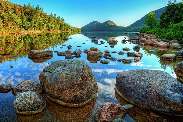 Jordan Pond and the Bubbles reflected in still water